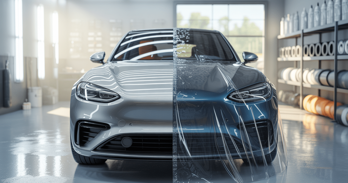 Comparatif détaillé entre traitement céramique et film PPF sur la carrosserie d'un véhicule haut de gamme